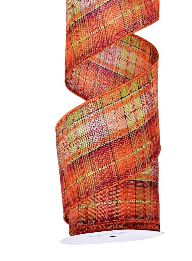 Ribest Fall Ribbon Wired, 2-1/2 Inch x 10 Yards, Fall Bulap Plaid Ribbon Wired for Wreaths Bows Crafts Decoration Gift Wrapping, Orange/Green